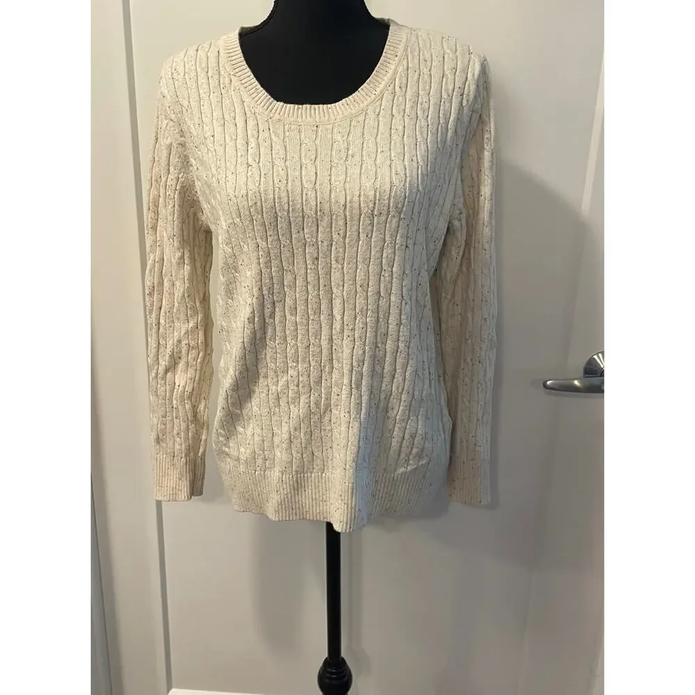 Karen Scott women's Large cream cable knit sweater L/S scoop neck casual top